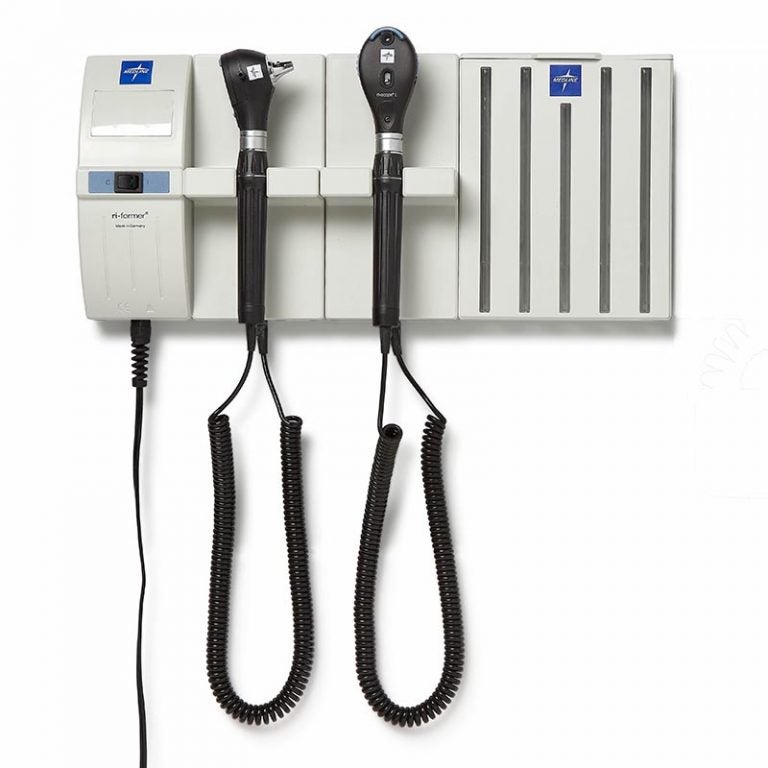 Diagnostic wall system with wall transformer, otoscope, ophthalmoscope and specula dispenser